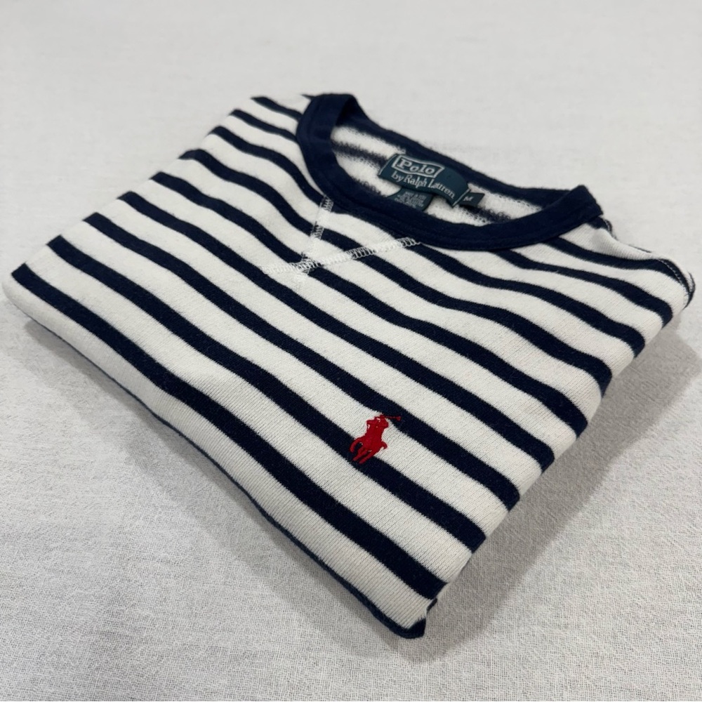 Ralph Lauren Men's Medium Striped Crewneck Pullover Sweater - Navy and White